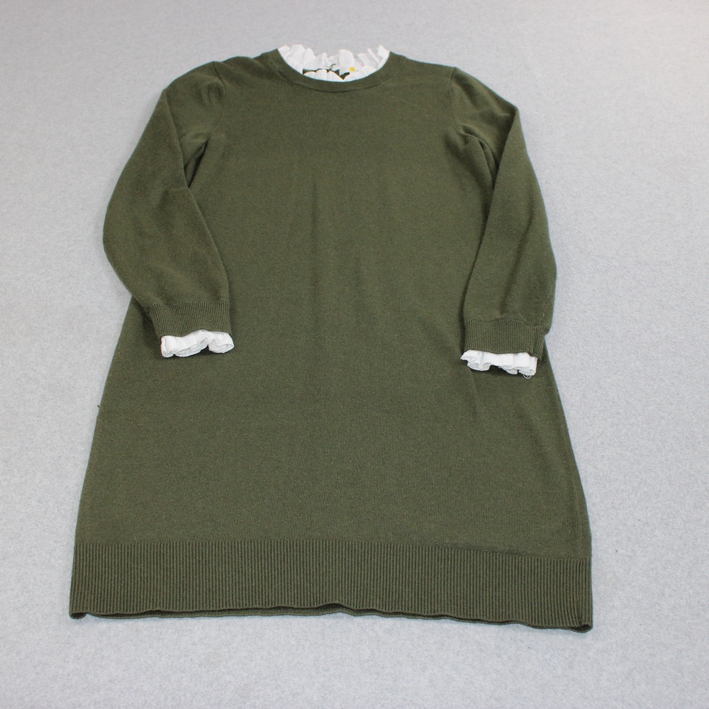 Boden Sweater Dress Women 10 UK 14 Tall Green Ruffle Neck Cuff Academia Heritage